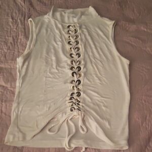 Elegant White Sleeveless Top with Lace-Up Detail